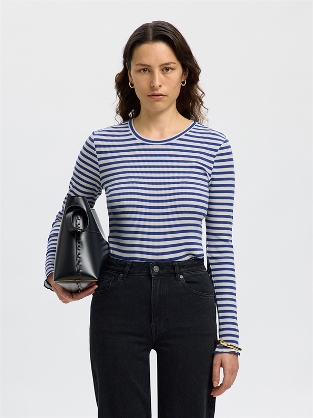 Selected Femme SlfAnna LS Crew Neck Tee Stripe Dazzling Blue