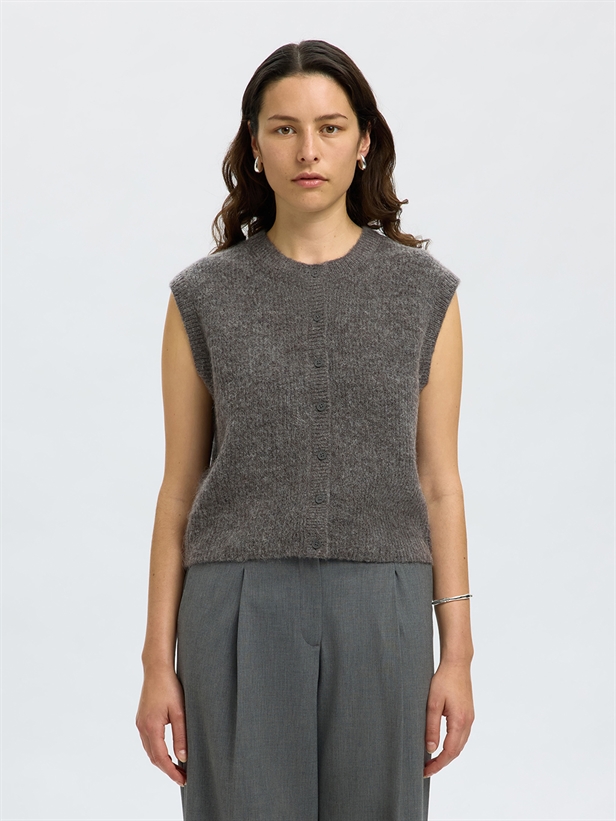 Selected Femme SlfLulu SL Button O-Neck Vest Medium Grey Melange