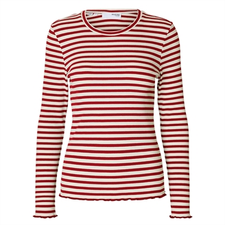 Selected Femme SlfAnna LS Crew Neck Tee Stripe Equestrian Red