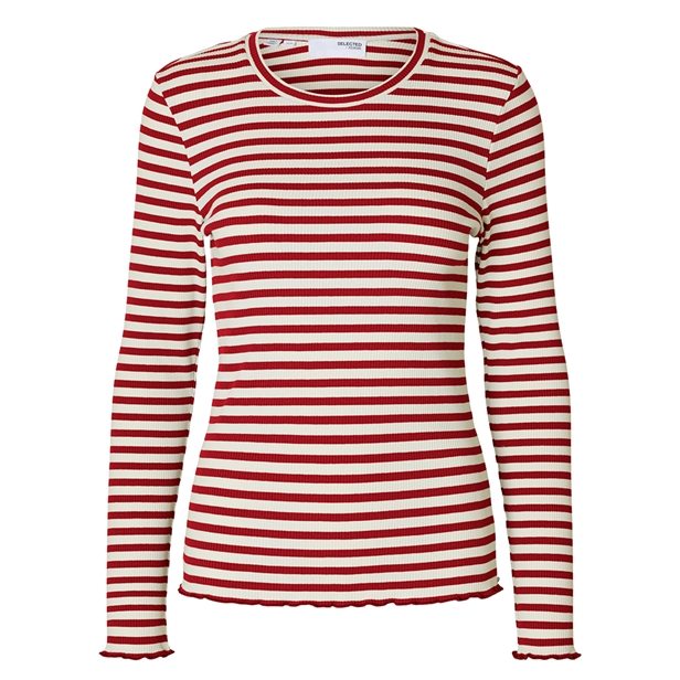 Selected Femme SlfAnna LS Crew Neck Tee Stripe Equestrian Red