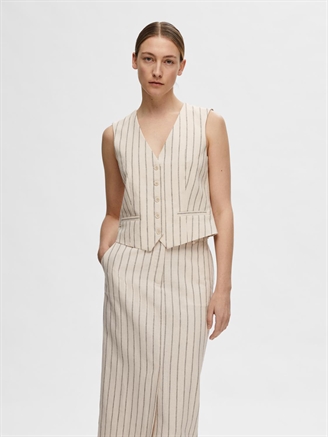 Selected Femme SlfTania-Hilda Vest Pin Stripe Sandshell