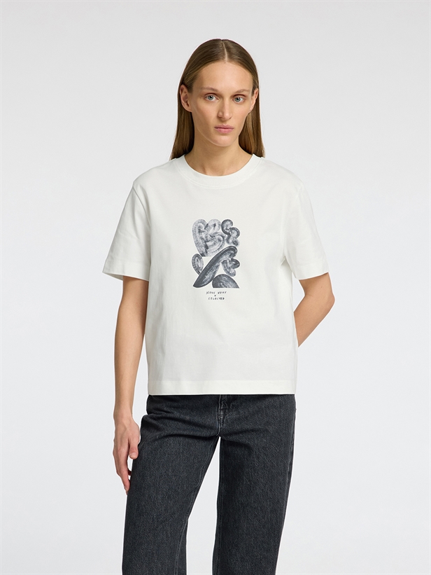 Selected Femme SlfEssential SS Boxy Printed Ink Tee White/Black