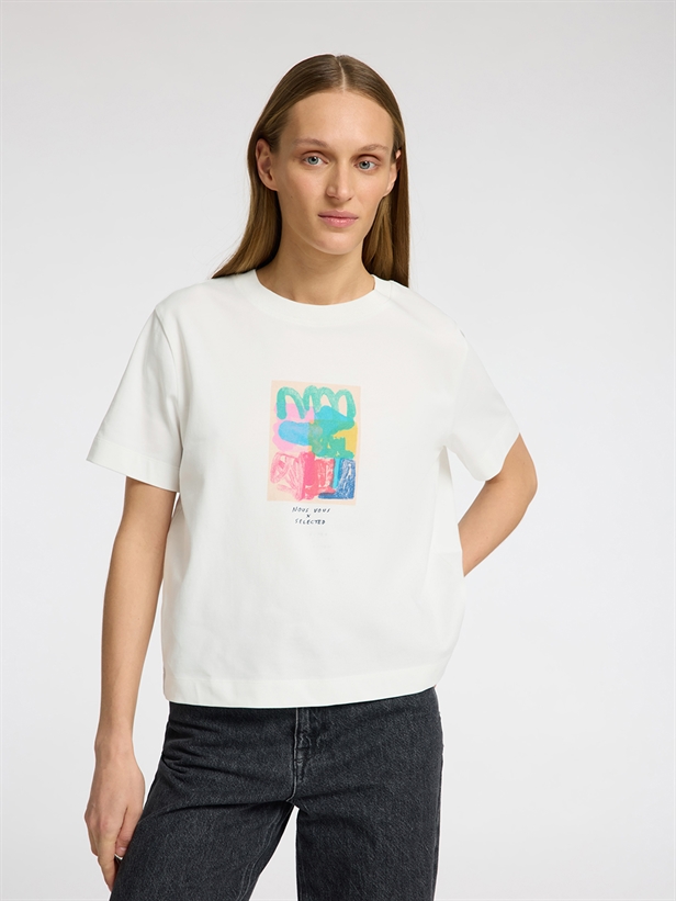 Selected Femme SlfEssential SS Boxy Printed Tee Snow White/Multi