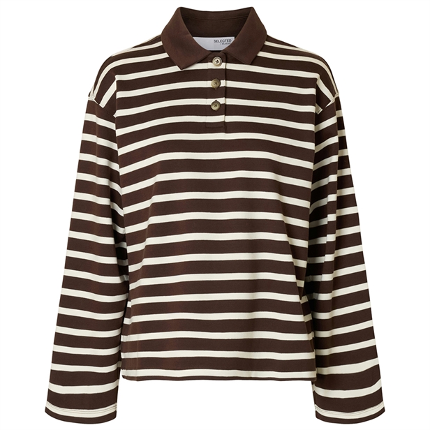 Selected Femme SlfWada LS Stripe Collar Top Coffee Bean