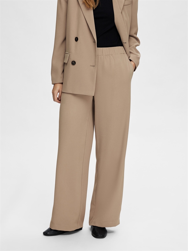Selected Femme SlfTinni-Relaxed MW Wide Pant Greige