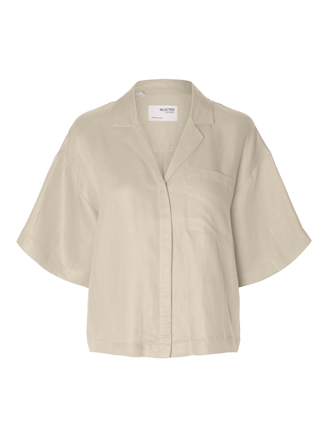 Selected Femme SlfLyra 2/4 Boxy Revers Linen Shirt Sandshell