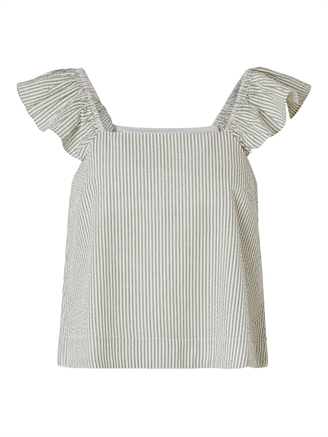 Selected Femme SlfVittoria Striped Ruffle Sleeve Top Snow White