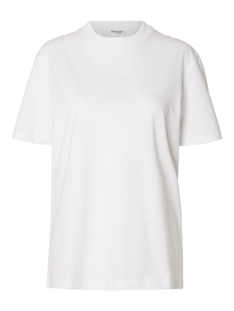 Selected Femme SlfAria SS Embroidery Tee Bright White