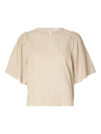 Selected Femme SlfHillie 2/4 Striped Linen Top Snow White/Humus