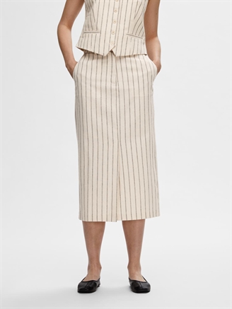 Selected Femme SlfHilda HW Pencil Skirt Pin Stripe Sandshell