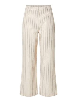 Selected Femme SlfHilda HW Wide Pants Pin Stripe Sandshell