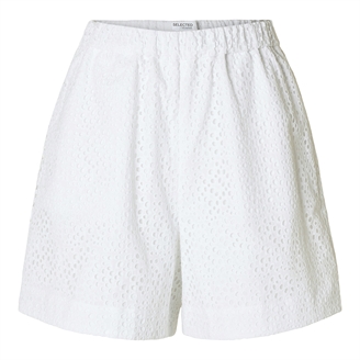 Selected Femme SlfLaerke HW Wide Broderi Ang Shorts Bright White