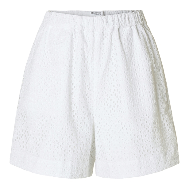 Selected Femme SlfLaerke HW Wide Broderi Ang Shorts Bright White