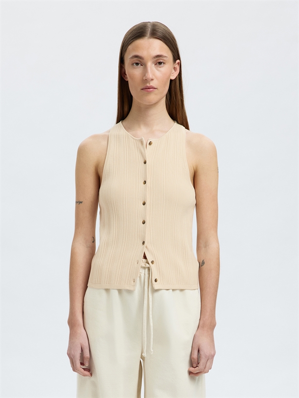 Selected Femme SlfTrixie SL Knit Button Top Birch