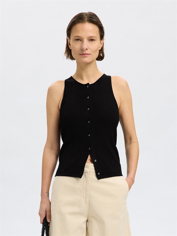Selected Femme SlfTrixie SL Knit Button Top Black