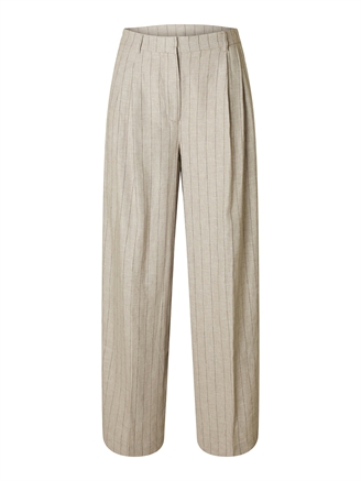 Selected Femme SlfVilka Sun HW Extra Wide Pant Oatmeal/Pin Stripe