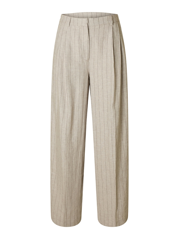 Selected Femme SlfVilka Sun HW Extra Wide Pant Oatmeal/Pin Stripe