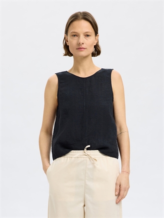 Selected Femme SlfLinna SL Reversible Linen Top Black