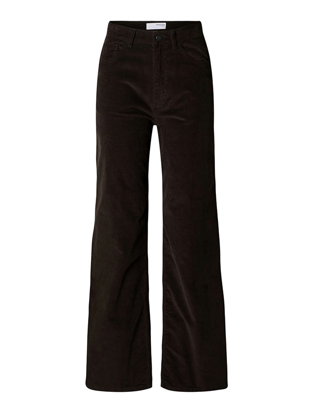 Selected Femme SlfWide Runa HW Corduroy Pant Chocolate Torte