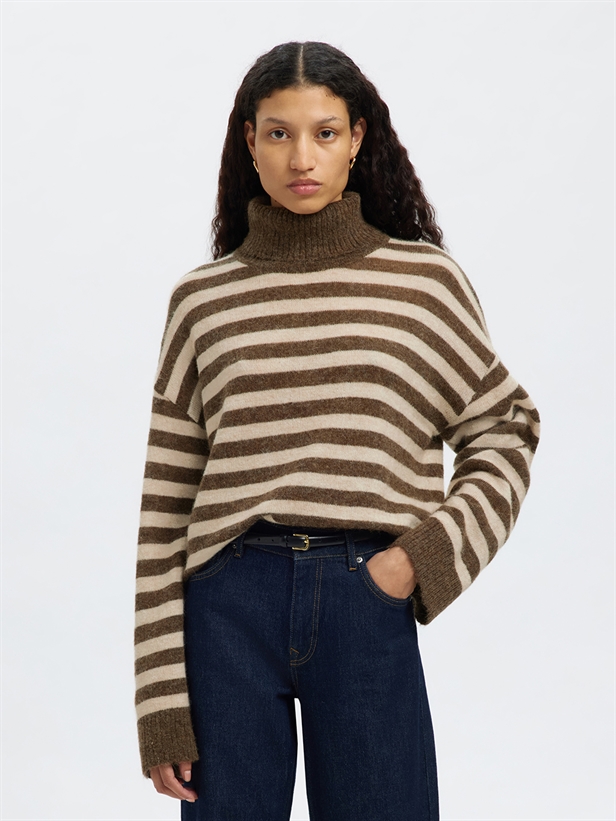 Selected Femme SlfLulu LS Knit Roll Neck Dachshund/Birch