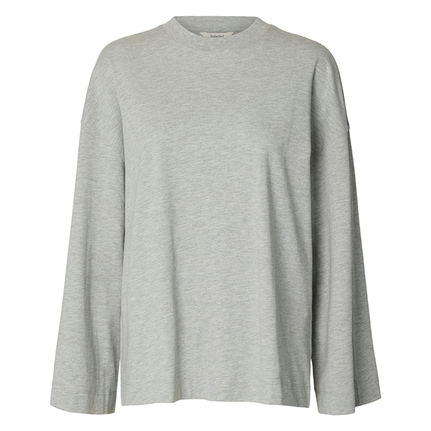 Selected Femme SlfColwoman LS Oversized Tee Light Grey Melange