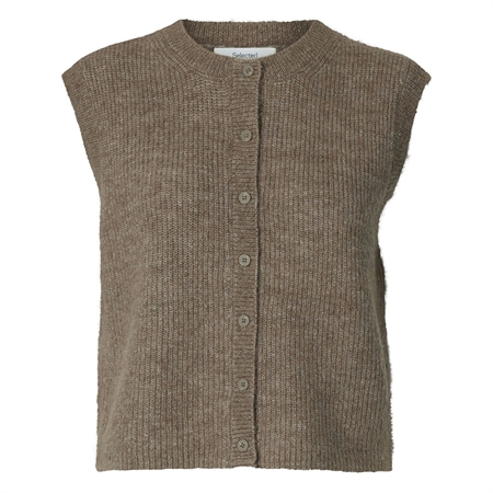 Selected Femme SlwLulu SL Button O-Neck Vest Chocolate Chip