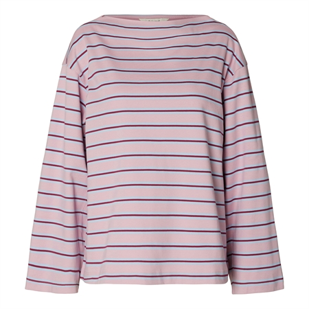 Selected Femme SlfPolly LS Boatneck Striped Tee Bleached Mauve/Cashmere Blue