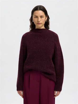 Selected Femme SlfSia Ras LS Knit T-Neck Fig