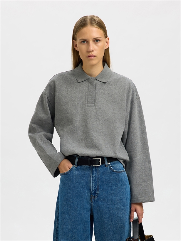 Selected Femme SlfAri Gia LS Polo Sweat Medium Grey Melange