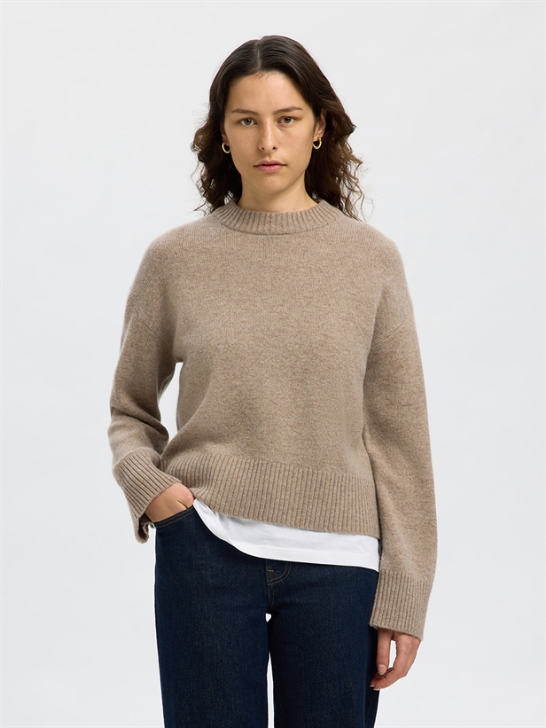 Selected Femme SlfCille Cashmere Blend LS Knit O-Neck Irish Cream
