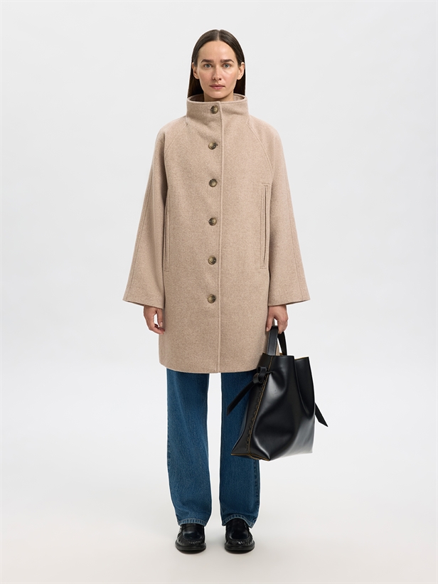 Selected Femme SlfVinni Wool Blend Coat Sandshell