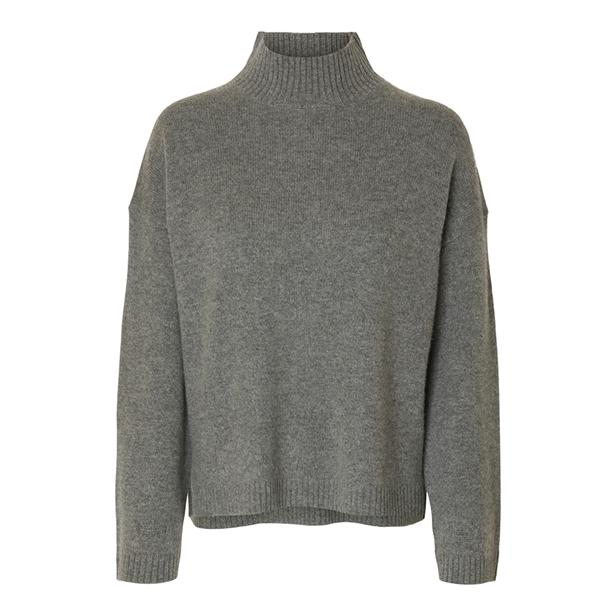 Selected Femme SlfCille Cashmere Blend High Neck Medium Grey Melange