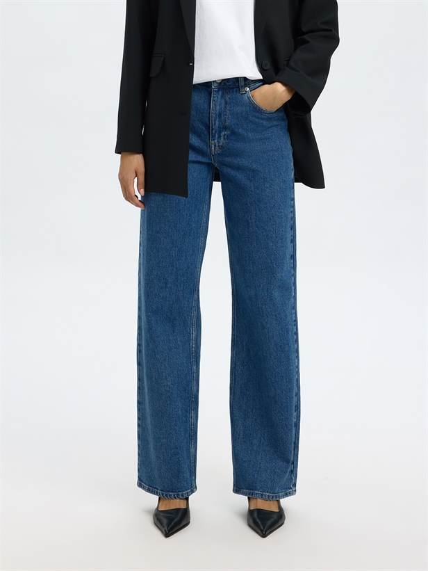Selected Femme SlfWide Bea-Kori HW Jeans Medium Blue Denim