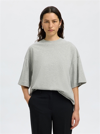 Selected Femme SlfColwoman 2/4 Oversized Tee Light Grey Melange