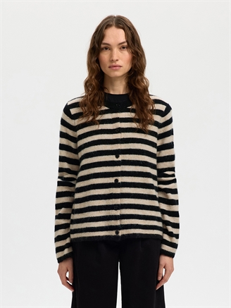 Selected Femme SlfLulu New LS Knit Cardigan Black Stripe