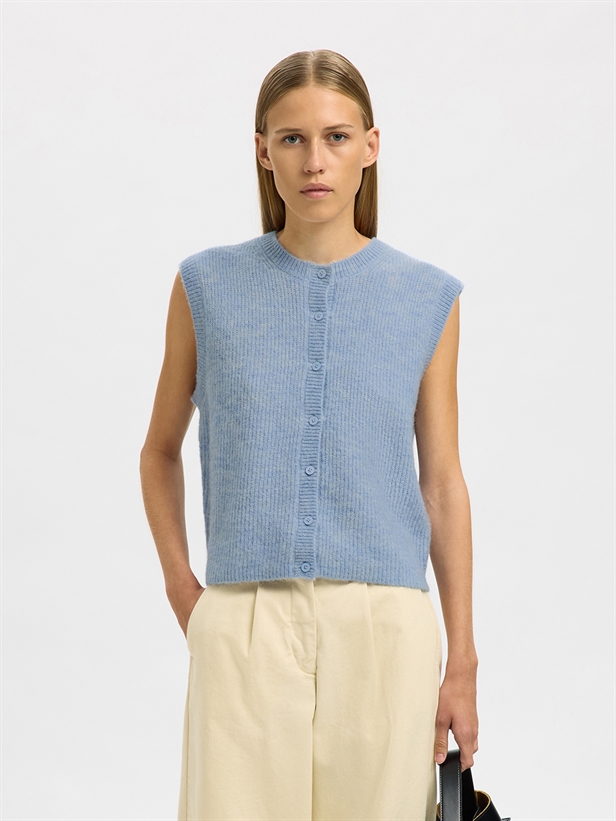 Selected Femme SlfLulu SL Button O-Neck Vest Cashmere Blue