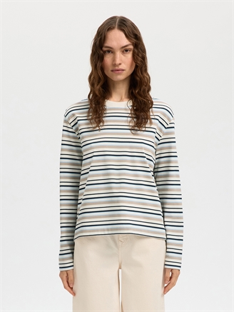Selected Femme SlwEssential LS Striped Boxy Tee Cashmere Blue Stripes