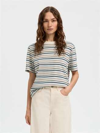 Selected Femme SlwEssential SS Striped Boxy Tee Cashmere Blue Multi Stripes