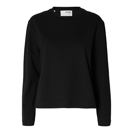  Sort langærmet SlfEssential Boxy Tee t-shirt til kvinder fra Selected Femme.