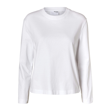 Hvid langærmet SlfEssential Boxy Tee t-shirt til kvinder fra Selected Femme.
