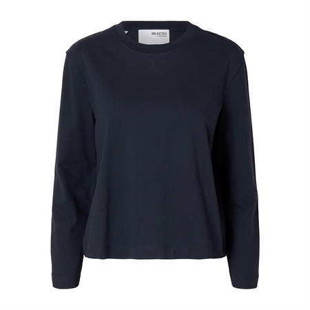  Mørkeblå langærmet SlfEssential Boxy Tee t-shirt til kvinder fra Selected Femme.