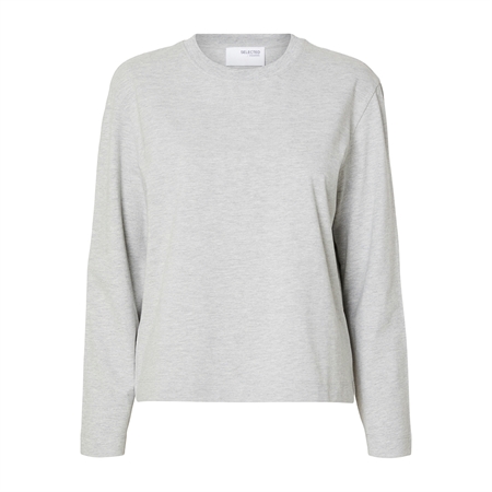 Lys gråmeleret langærmet SlfEssential Boxy Tee t-shirt til kvinder fra Selected Femme.