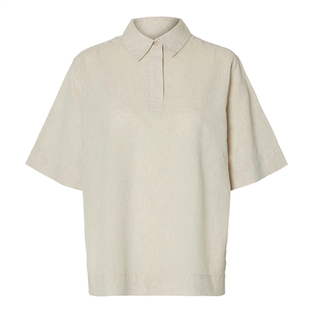 Selected Femme SlfLuisa Linen Blend Polo Sandshell