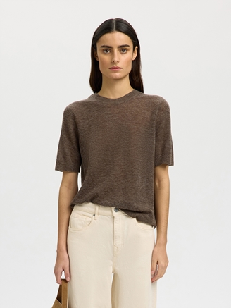 Selected Femme SlwShirley 2/4 Knit O-Neck Chocolate Chip