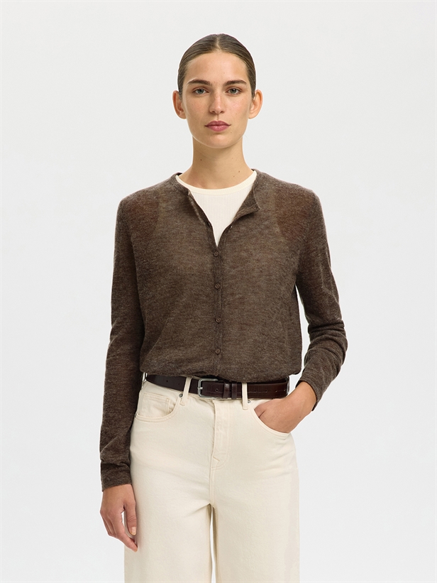 Selected Femme SlwShirley LS Knit O-Neck Cardigan Chocolate Chip