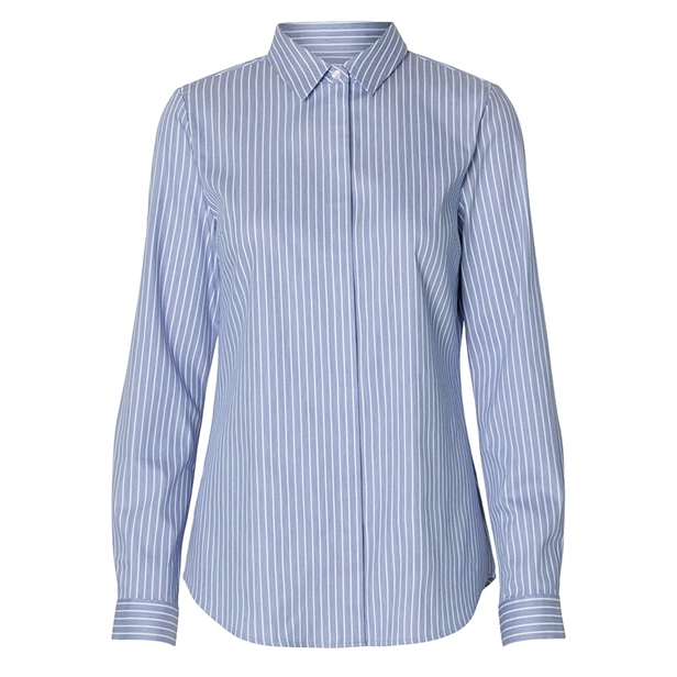 Selected Femme SlfRomie LS Striped Fitted Shirt Dusty Blue Stripes Bright White