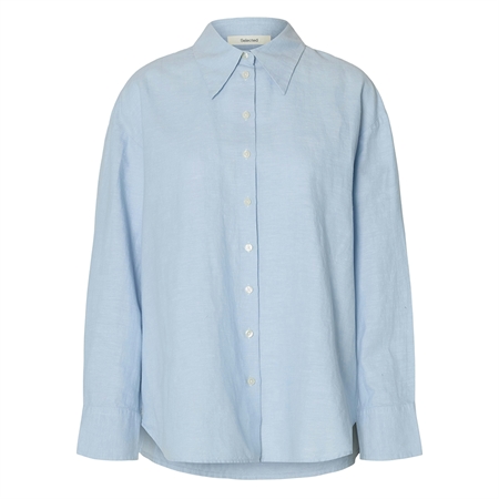 Selected Femme SlwCleo Oversize Linen Blend Shirt Dusty Blue/Mix w. White