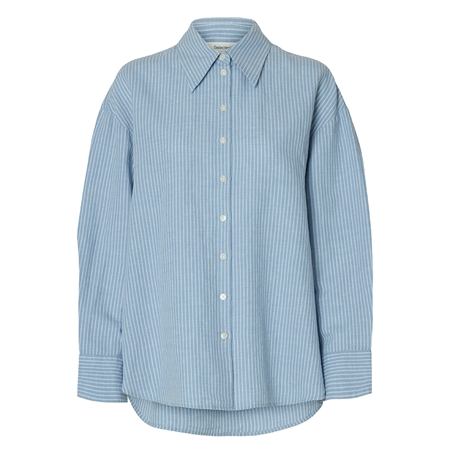 Selected Femme SlwCleo Oversize Linen Blend Shirt Dusty Blue/Bright White