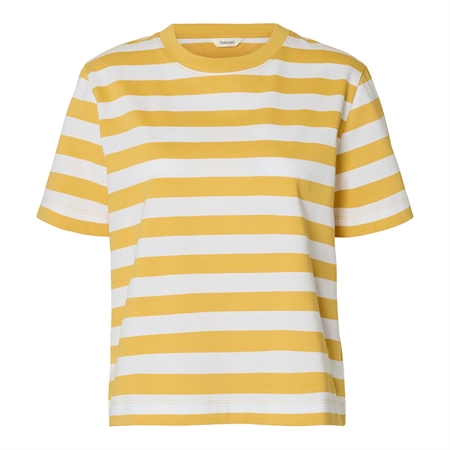 Selected Femme SlwEssential SS Striped Boxy Tee Ochre/White