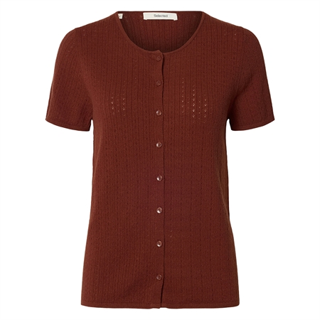 Selected Femme Slfhelle Pointel kortærmet strikcardigan med fint hulmønster og knapper